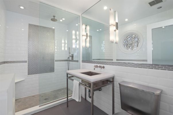 Bathroom, Glass Shower, Interior, Recessed Lighting