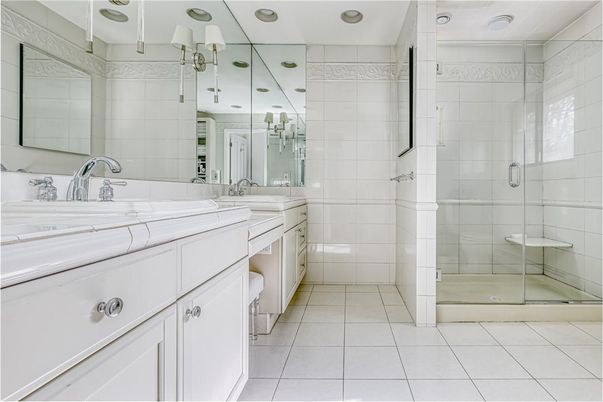 Bathroom, Dual Sink Vanities, Glass Shower, Interior, Recessed Lighting