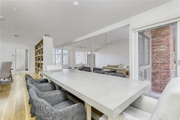 Dining room, Interior, Living room, Recessed Lighting, Wood Texture Flooring