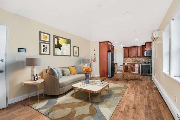 Interior, Kitchen, Living room, Recessed Lighting, Stainless Steel Appliances, Wood Texture Flooring