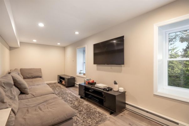 Interior, Living room, Recessed Lighting, Wood Texture Flooring