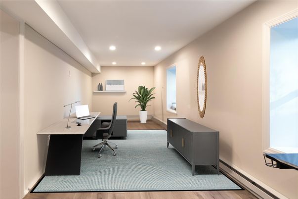 Home Office, Interior, Recessed Lighting, Wood Texture Flooring