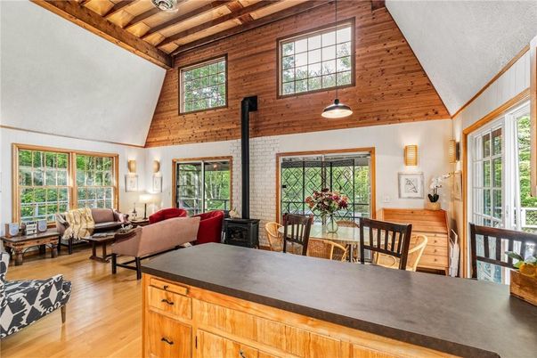 Dining room, Fireplace, Interior, Living room, Stone Walls, Wooden Beams, Wooden Ceilings, Wood Texture Flooring, Wooden Walls