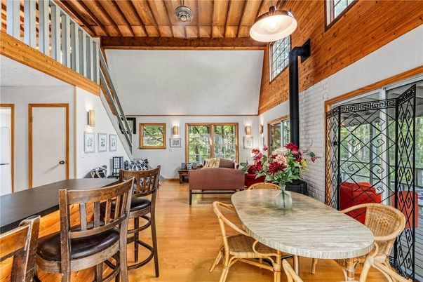 Dining room, Interior, Living room, Pendant Lights, Wooden Beams, Wooden Ceilings, Wood Texture Flooring