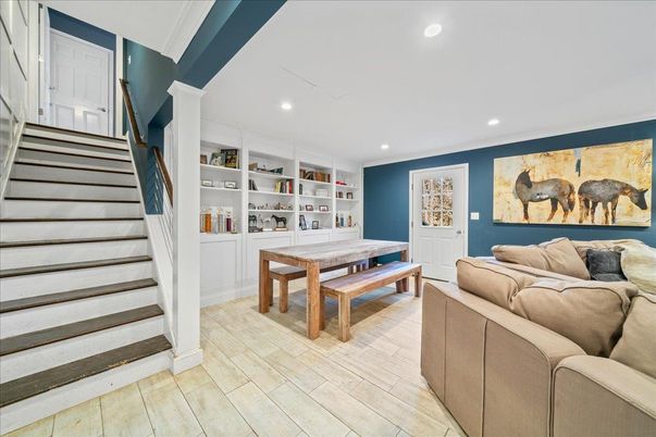 Dining room, Interior, Recessed Lighting, Wood Texture Flooring