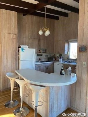 Interior, Kitchen, Pendant Lights, Wooden Beams, Wood Texture Flooring, Wooden Walls