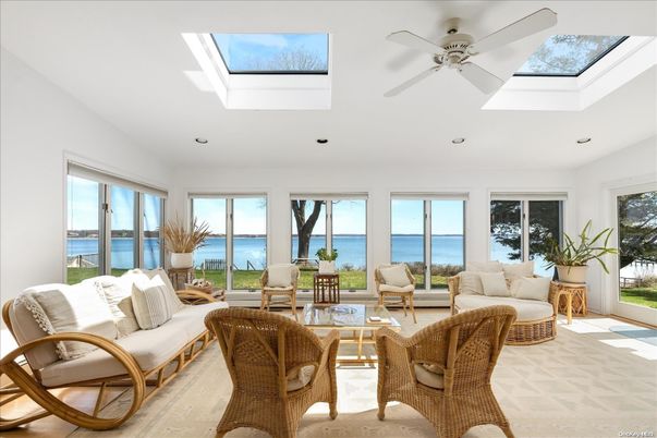 Glass Ceilings, Interior, Living room, Recessed Lighting, Sun Room, Water, Wood Texture Flooring