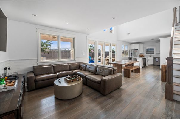Dining room, Interior, Kitchen, Living room, Recessed Lighting, Wood Texture Flooring
