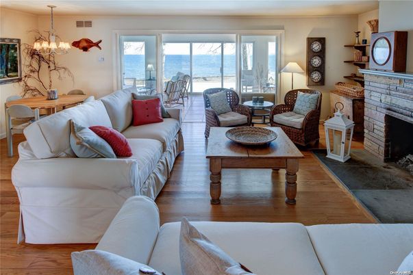 Chandelier, Dining room, Fireplace, Interior, Living room, Water, Wood Texture Flooring