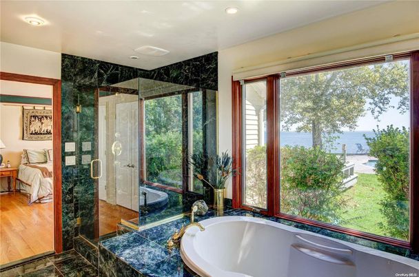Bathroom, Glass Shower, Interior, Recessed Lighting, Wood Texture Flooring
