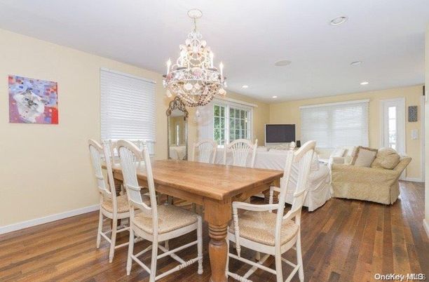 Chandelier, Dining room, Interior, Living room, Recessed Lighting, Wood Texture Flooring