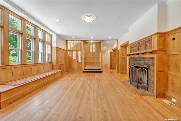 Fireplace, Interior, Recessed Lighting, Wood Texture Flooring