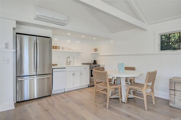 Dining room, Interior, Kitchen, Recessed Lighting, Stainless Steel Appliances, Wood Texture Flooring