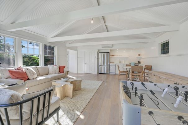 Dining room, Interior, Kitchen, Living room, Recessed Lighting, Stainless Steel Appliances, Wood Texture Flooring