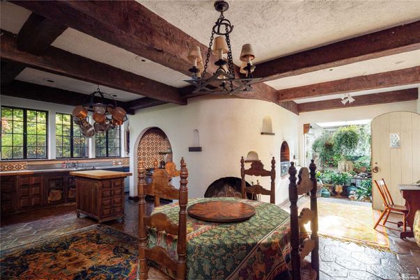 Chandelier, Dining room, Interior, Wooden Beams