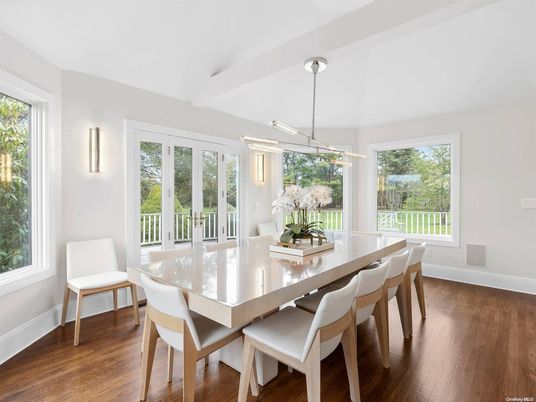 Dining room, Interior, Pendant Lights, Wood Texture Flooring