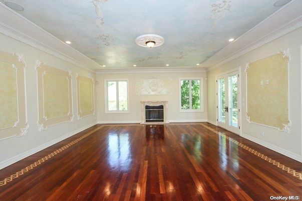 Empty room, Fireplace, Interior, Recessed Lighting, Wood Texture Flooring