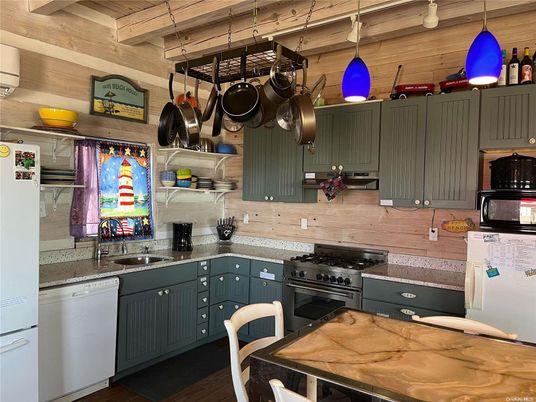 Interior, Kitchen, Pendant Lights, Stainless Steel Appliances, Wooden Ceilings, Wood Texture Flooring, Wooden Walls
