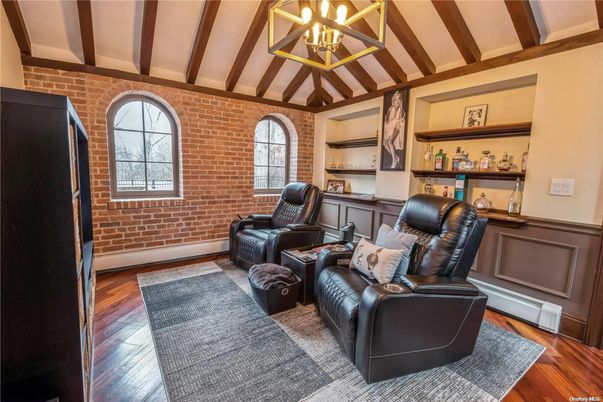 Interior, Pendant Lights, Stone Walls, Wooden Beams, Wood Texture Flooring