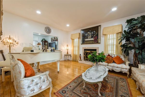 Fireplace, Home Office, Interior, Living room, Piano, Recessed Lighting, Wood Texture Flooring
