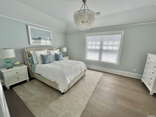 Bedroom, Chandelier, Interior, Wood Texture Flooring