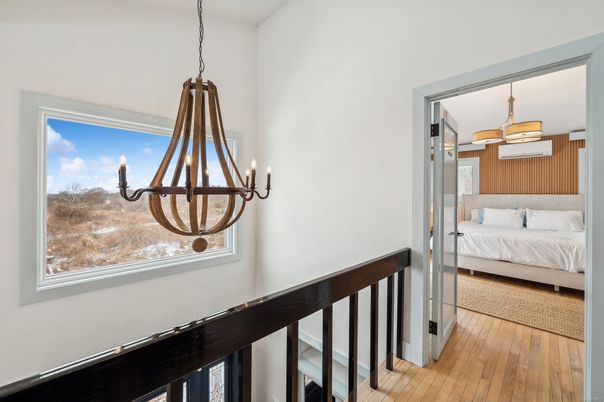 Bedroom, Chandelier, Interior, Pendant Lights, Wood Texture Flooring