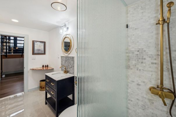 Bathroom, Interior, Recessed Lighting, Wood Texture Flooring