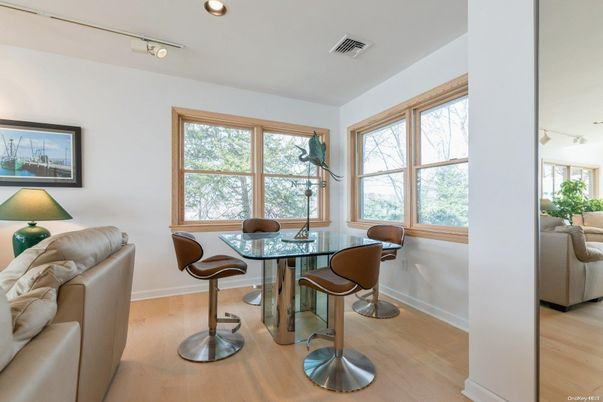 Dining room, Interior, Recessed Lighting, Wood Texture Flooring
