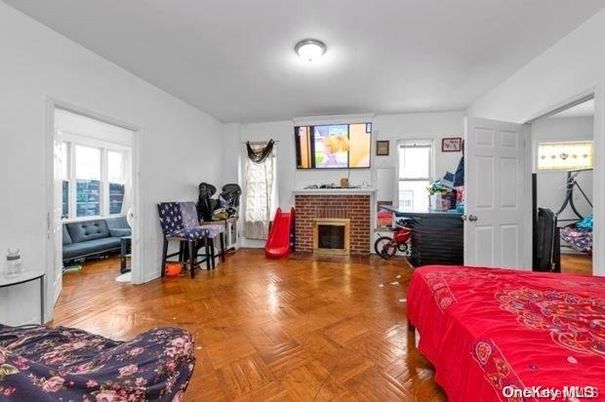 Bedroom, Fireplace, Interior, Wood Texture Flooring