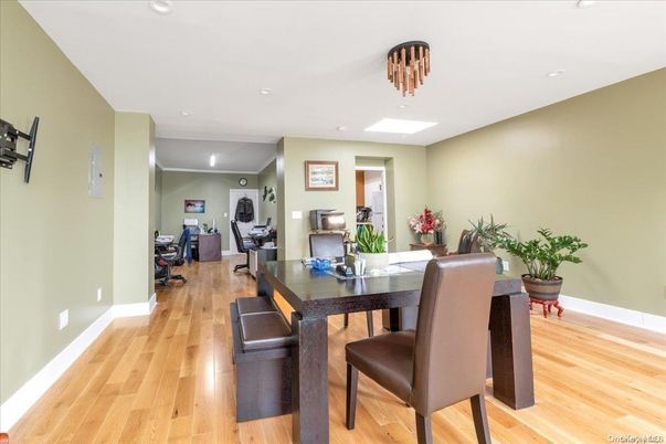 Dining room, Interior, Recessed Lighting, Wood Texture Flooring