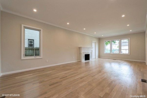 Empty room, Fireplace, Interior, Recessed Lighting, Wood Texture Flooring