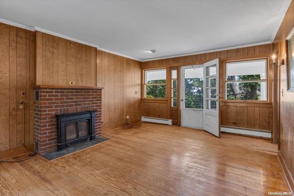 Empty room, Fireplace, Interior, Wood Texture Flooring, Wooden Walls