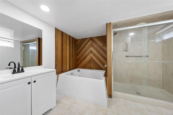 Bathroom, Glass Shower, Interior, Recessed Lighting, Wooden Walls