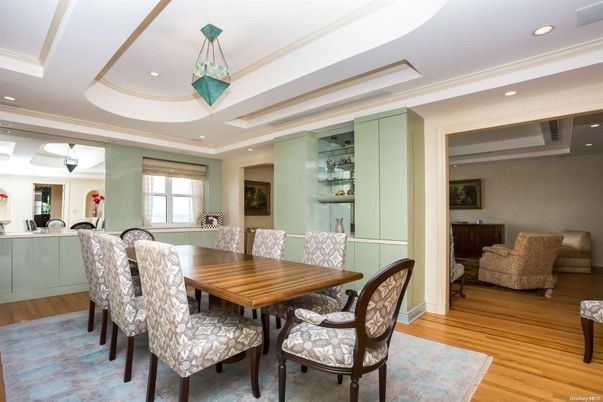 Dining room, Interior, Recessed Lighting, Wood Texture Flooring