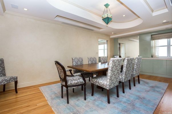 Dining room, Interior, Pendant Lights, Recessed Lighting, Wood Texture Flooring