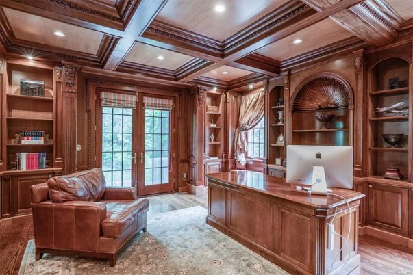 Home Office, Interior, Recessed Lighting, Wooden Beams, Wooden Ceilings, Wood Texture Flooring, Wooden Walls