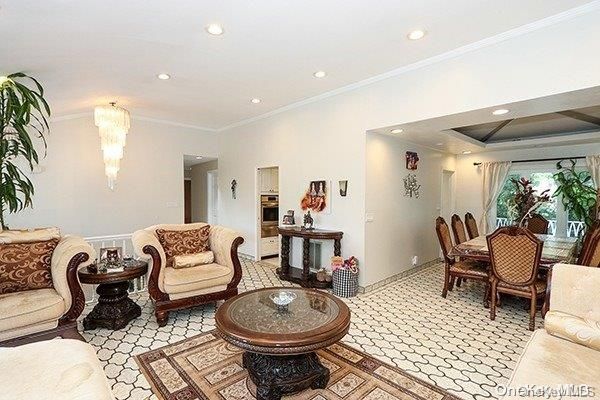 Chandelier, Dining room, Interior, Living room, Recessed Lighting