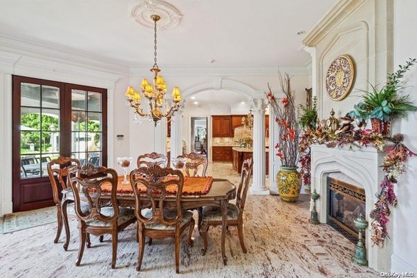 Chandelier, Dining room, Fireplace, Interior, Kitchen, Recessed Lighting