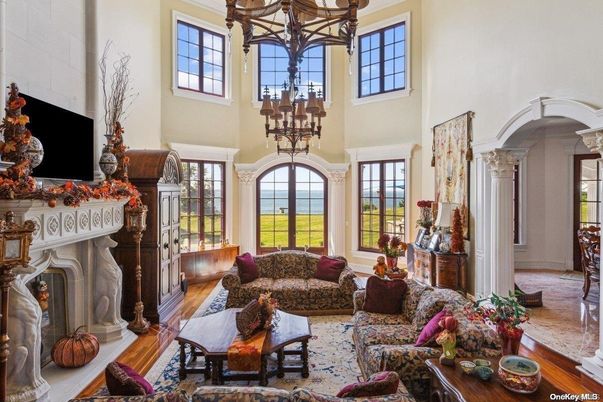 Chandelier, Fireplace, Interior, Living room, Wood Texture Flooring