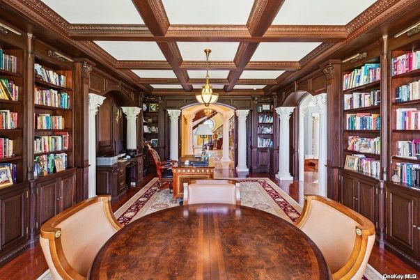 Dining room, Interior, Pendant Lights, Wooden Beams, Wood Texture Flooring