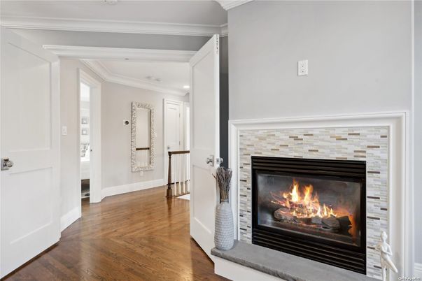 Fireplace, Interior, Recessed Lighting, Wood Texture Flooring