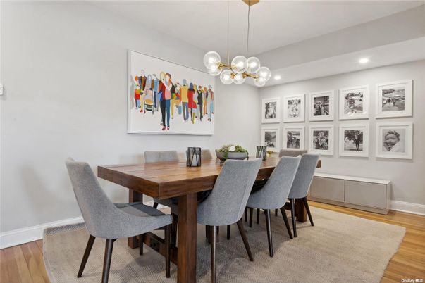 Dining room, Interior, Pendant Lights, Recessed Lighting, Wood Texture Flooring