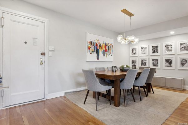 Dining room, Interior, Pendant Lights, Recessed Lighting, Wood Texture Flooring