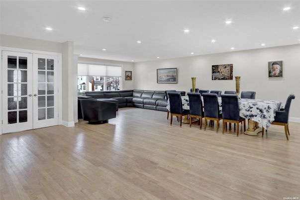Dining room, Interior, Living room, Recessed Lighting, Wood Texture Flooring