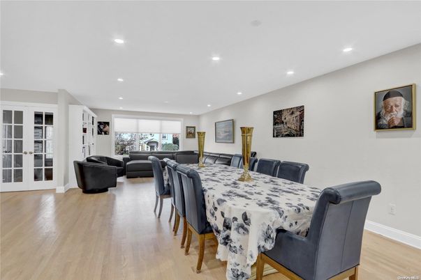 Dining room, Interior, Living room, Recessed Lighting, Wood Texture Flooring