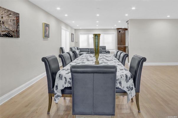 Dining room, Interior, Recessed Lighting, Wood Texture Flooring