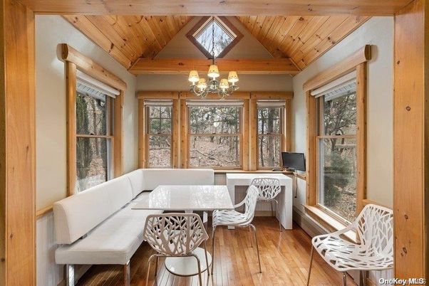 Chandelier, Home Office, Interior, Wooden Beams, Wooden Ceilings, Wood Texture Flooring