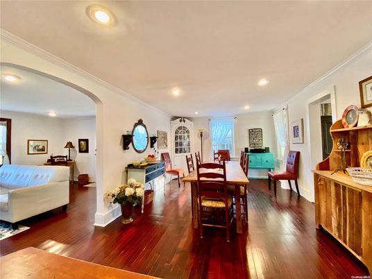 Dining room, Interior, Living room, Recessed Lighting, Wood Texture Flooring