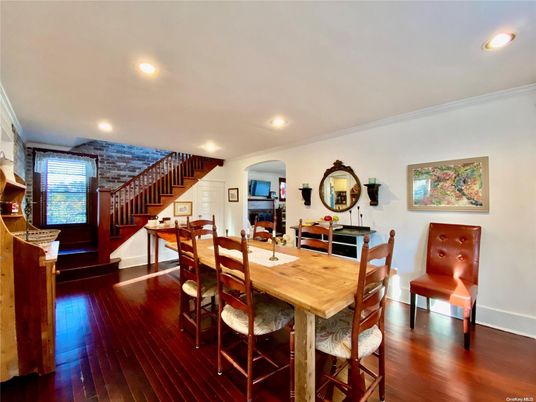 Dining room, Interior, Recessed Lighting, Stone Walls, Wood Texture Flooring