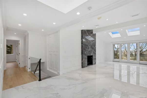 Empty room, Fireplace, Interior, Marble, Marble Walls, Recessed Lighting
